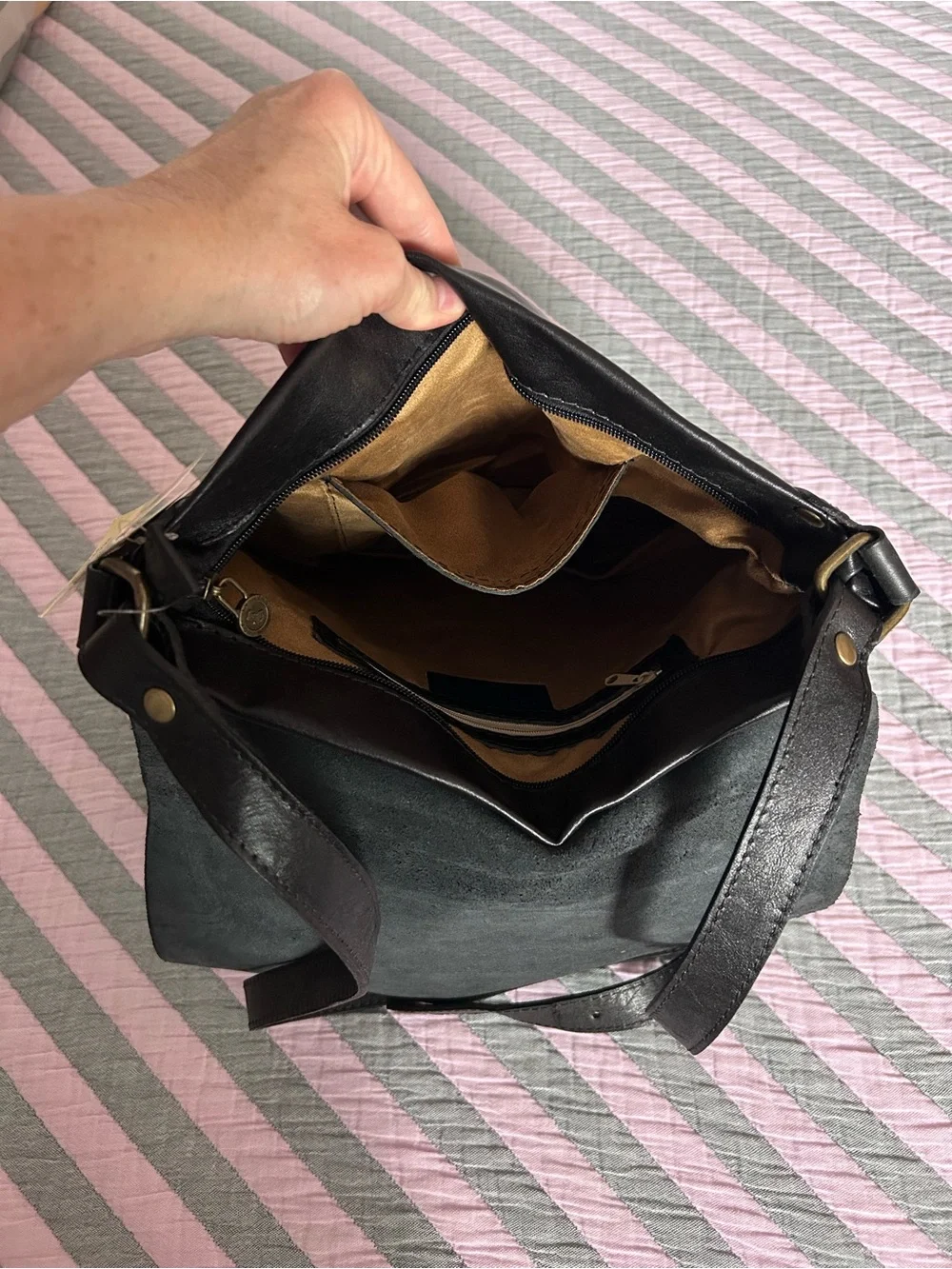 Black Leather Messenger Bag, made in italy